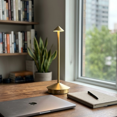 Alloy - Modernist Aluminum Desk Lamp - Cordless LED in gold