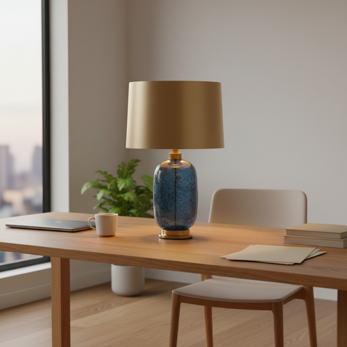 Anfora - Glass Vase Table Lamp, blue in a workspace