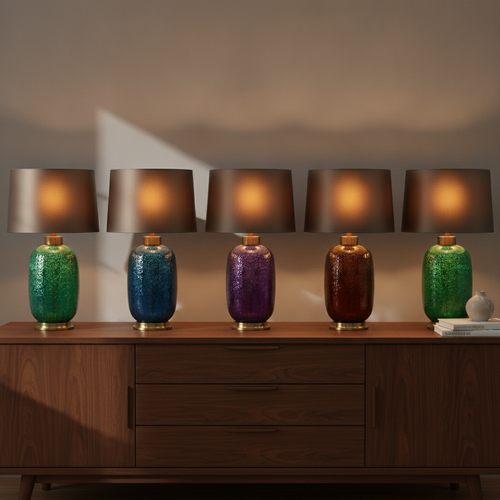 Anfora - Glass Vase Table Lamp, all colorways in a workspace