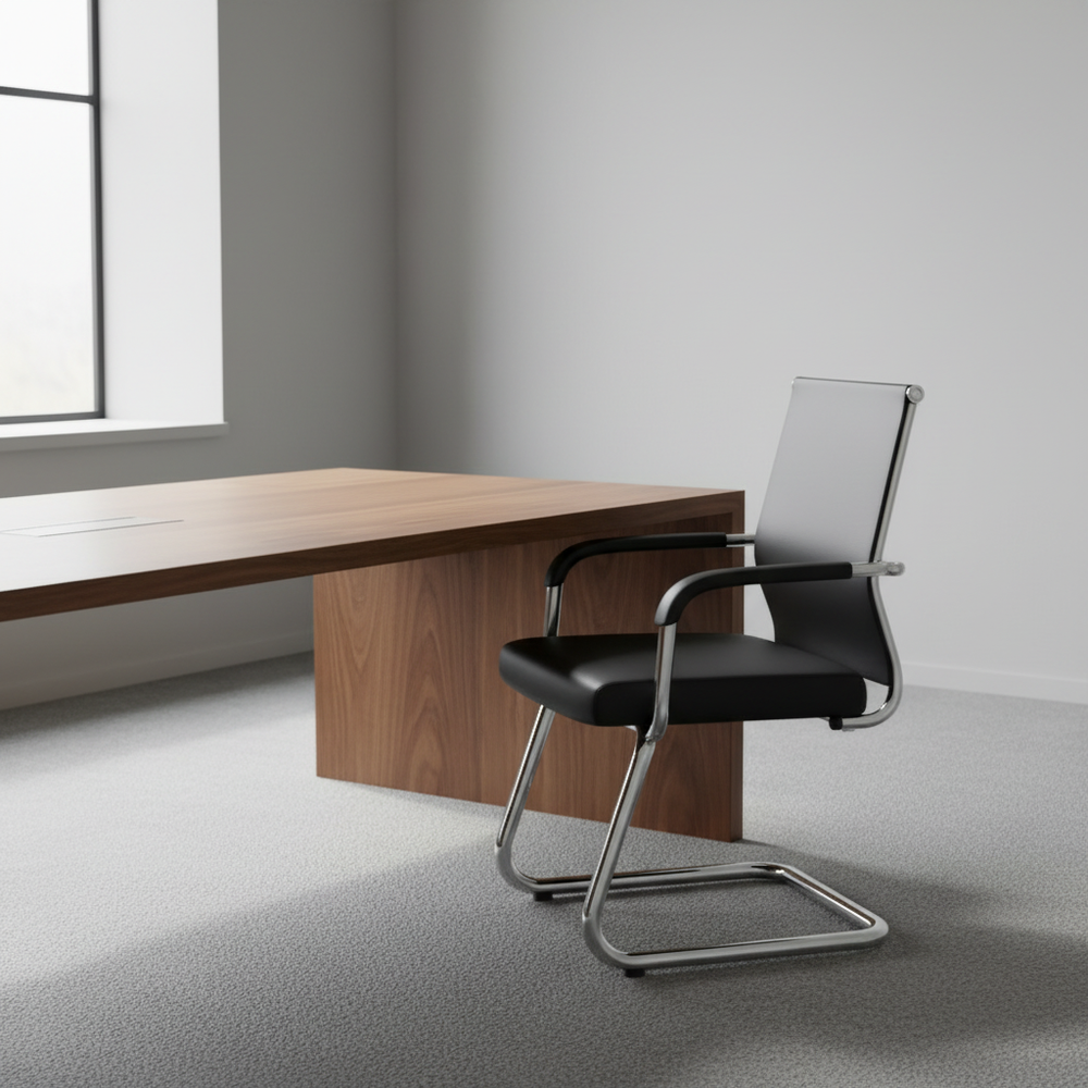 Arco in Faux Leather Black, in a workspace