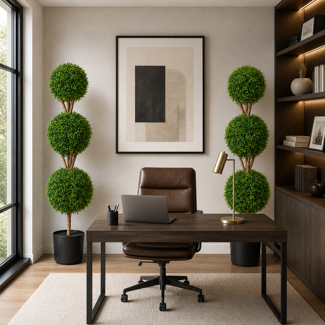 48 inch Triple Ball Boxwood Topiary Set (2-Piece) - Modern Greenery