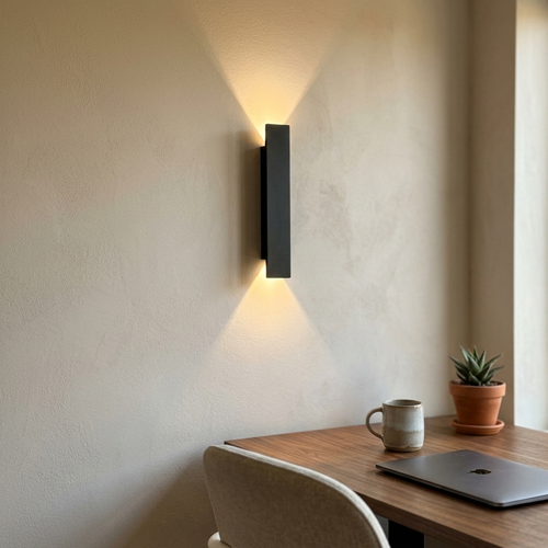 Linear Up-Down Wall Light, black in a workspace