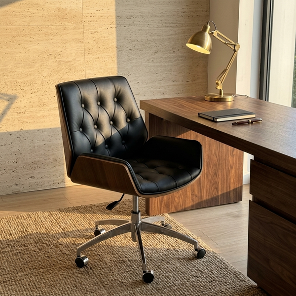 Bentwood Tufted Swivel Office Chair, black in a workspace