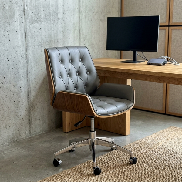 Bentwood Tufted Swivel Office Chair, gray in a workspace