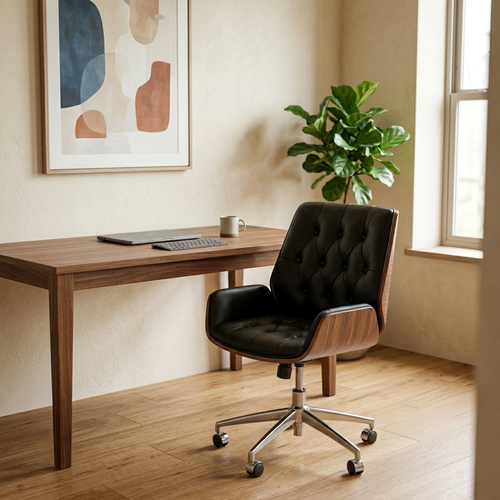 Bentwood Tufted Swivel Office Chair