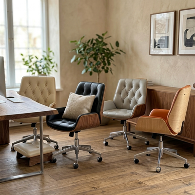 Bentwood - Tufted Swivel Office Chair - Mid-Century