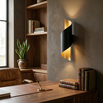 Spiral Up-Down Wall Sconce - Sculptural Aluminum Light in gold