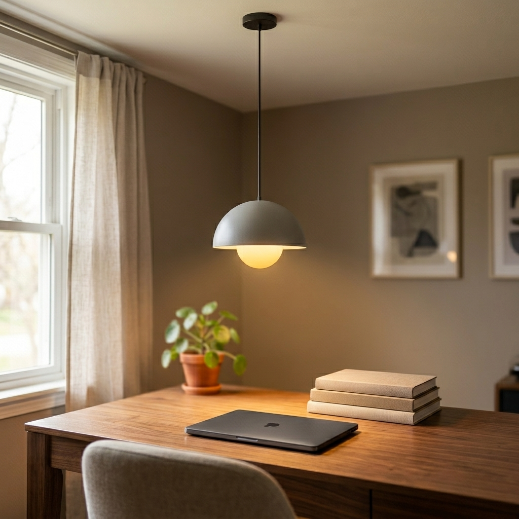 Bloom Gray in a workspace, light on