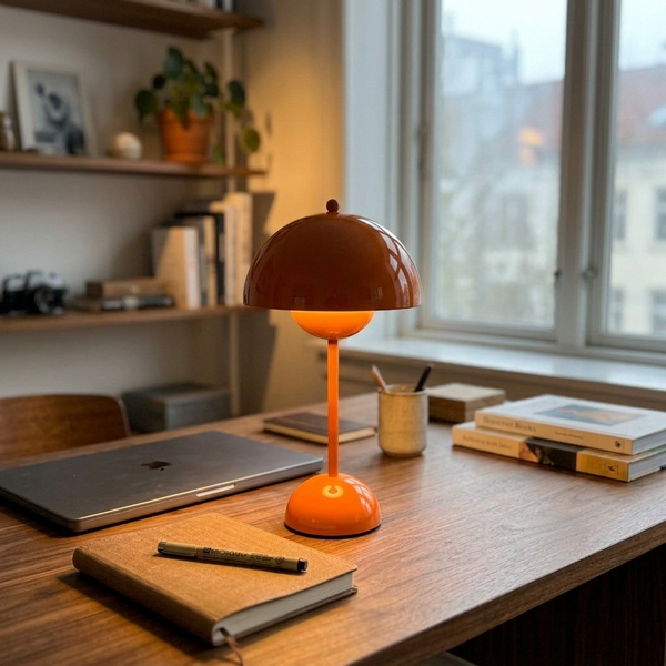 Bud Orange in a workspace, light on