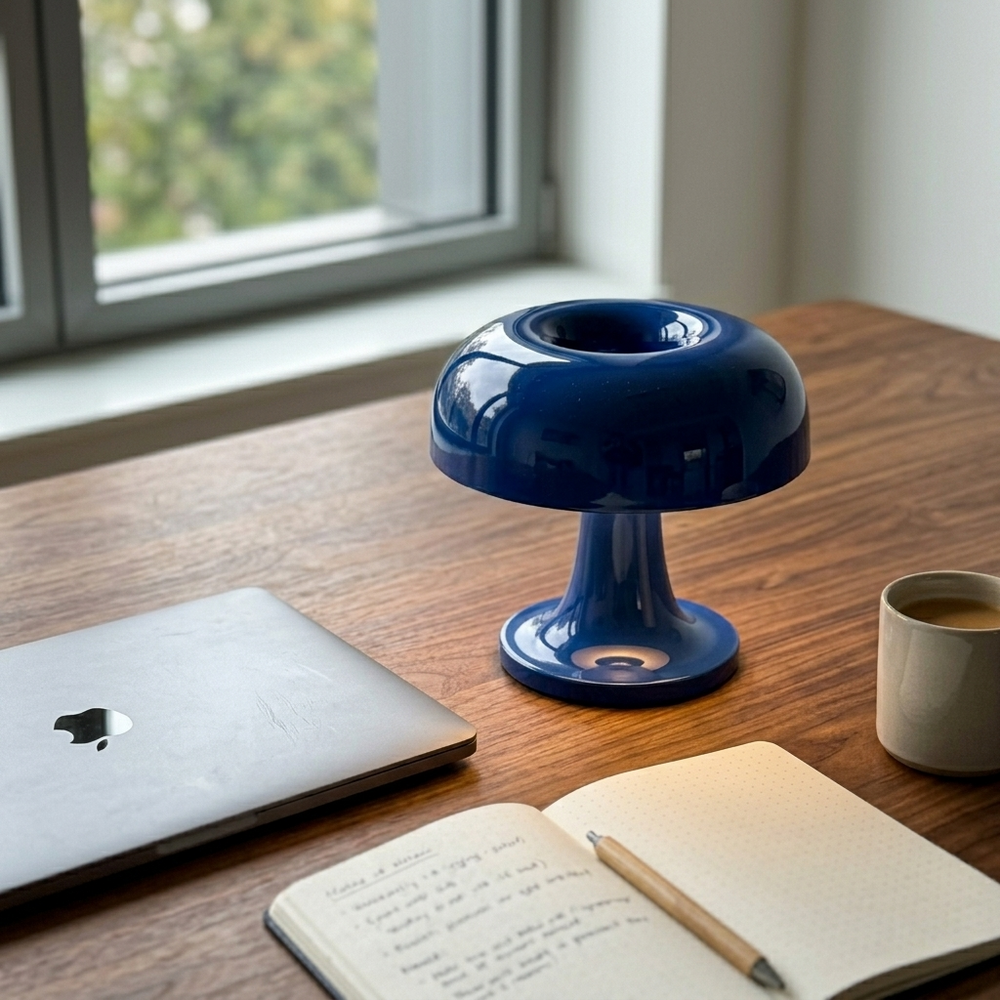 Button in Blue, in a workspace