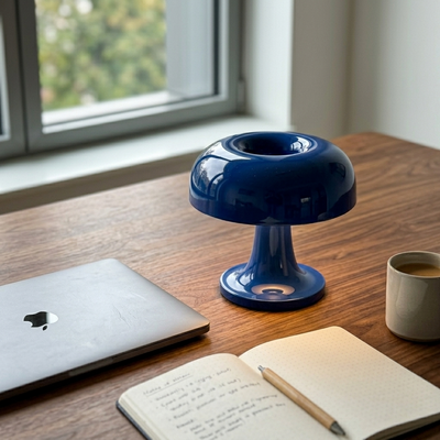 Button - Modern Mushroom Table Lamp - Minimalist USB Desk Light in blue