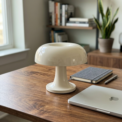 Button - Modern Mushroom Table Lamp - Minimalist USB Desk Light in white