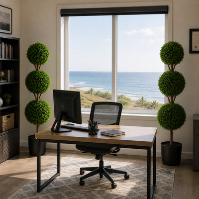 Buxus - 48 inch Triple Ball Boxwood Topiary Set (2-Piece) - Modern Greenery