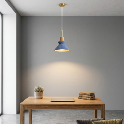 Cairn - Compact Wood Pendant Light - Stone and Matte Finishes in blue