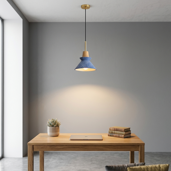 Cairn stone blue in a workspace, light on