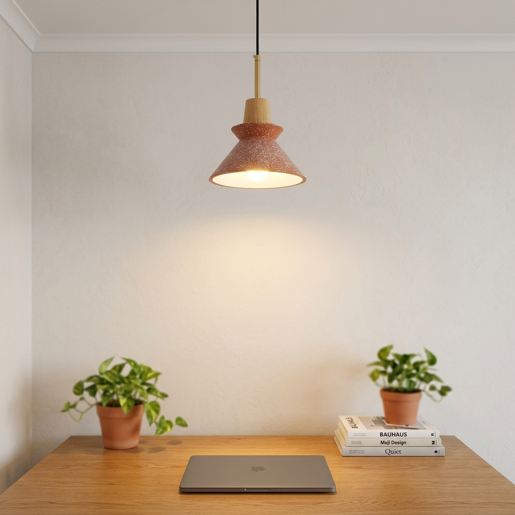 Cairn stone orange in a workspace, light on