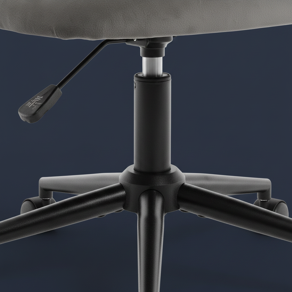 Corolla - Petal Velvet Desk Chair, gray & black base close up detail