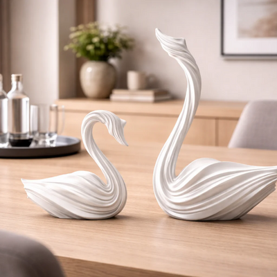 Cygnet - Abstract Art Swan Decorative Piece - Minimalist Style in white