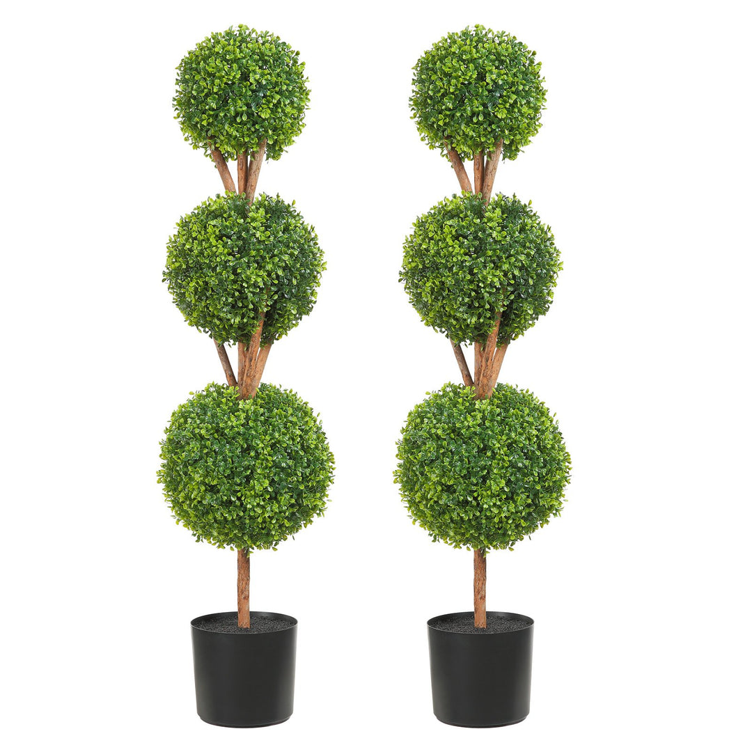 48 inch Triple Ball Boxwood Topiary Set (2-Piece) - Modern Greenery