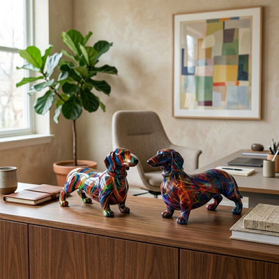 Dachshund - Splatter Dachshund Sculpture - Hand-Painted Pop-Art Sculpture