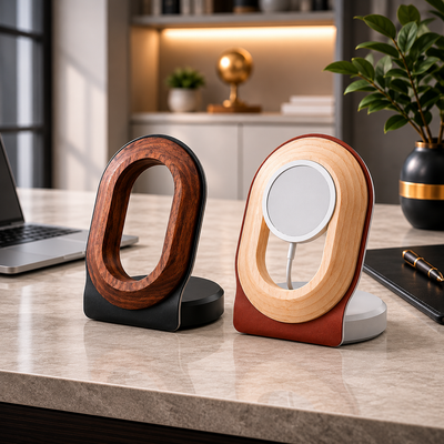 Dock - Walnut Magnetic Wireless Charger Stand - Desk Charging Dock