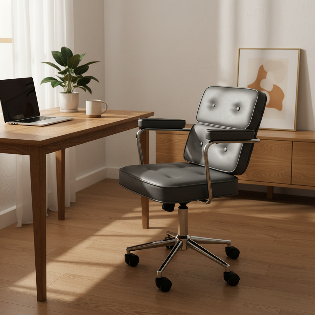 Dorso - Double Backrest Office Chair, charcoal gray double backrest in a workspace