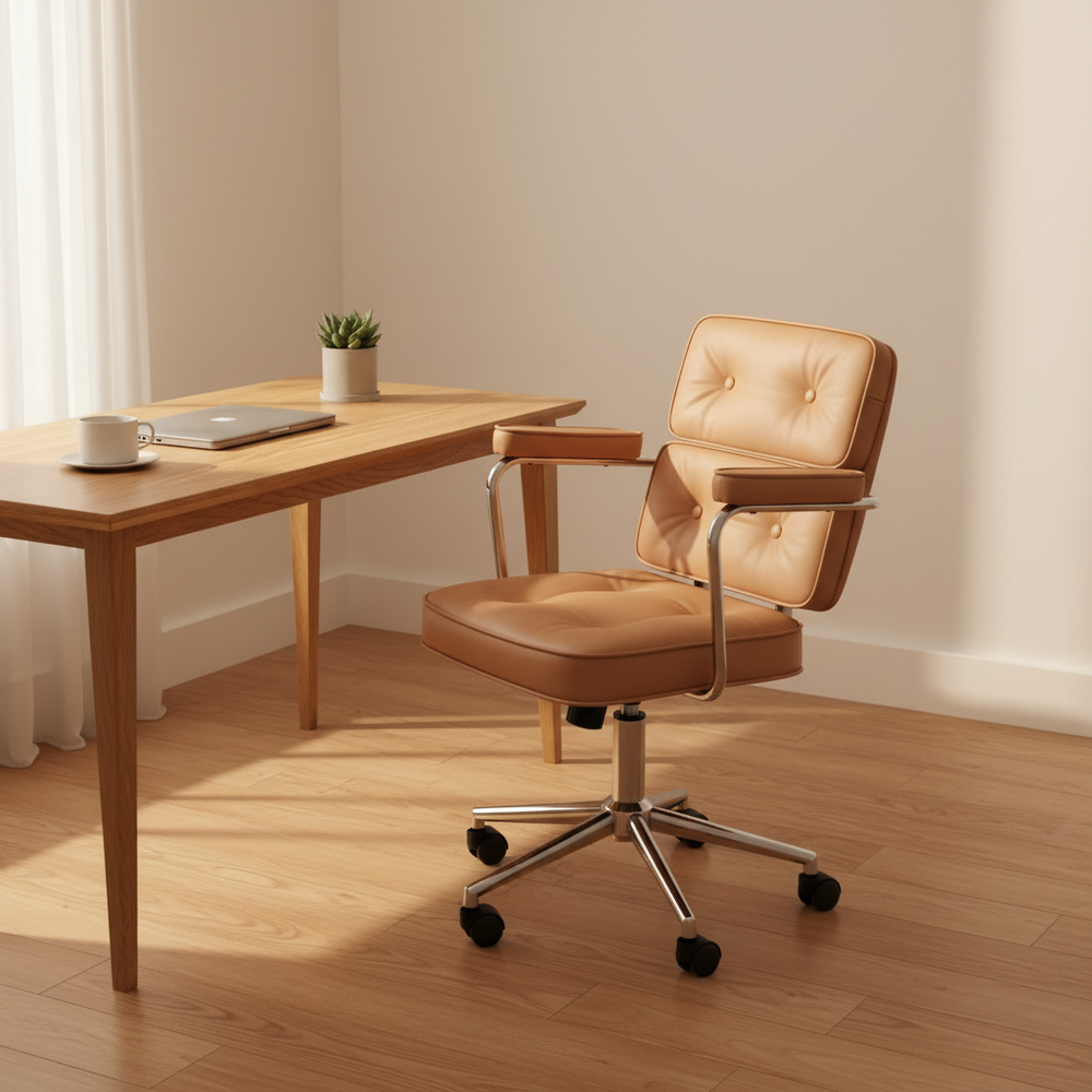 Dorso in Butter Yellow, in a workspace