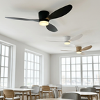 Low-Profile Flush-Mount Ceiling Fan with Remote in a styled room