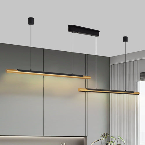75-Inch Black and Gold Dual Tube LED Pendant Light, styled hero shot 2