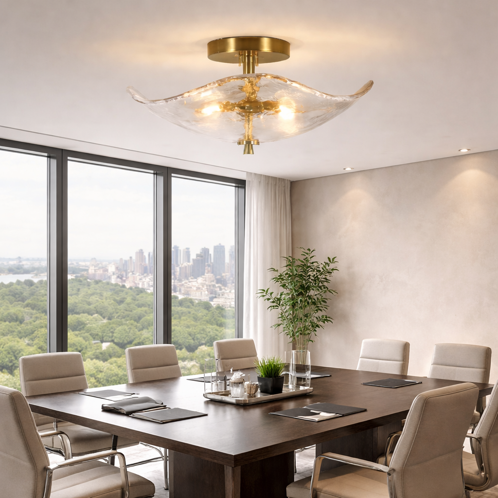 Modern Gold Semi-Flush Ceiling Light, styled hero shot