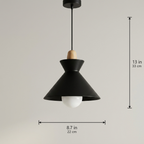 Compact Wood Pendant Light in matte Black, dimensions 8.7 by 13 inches