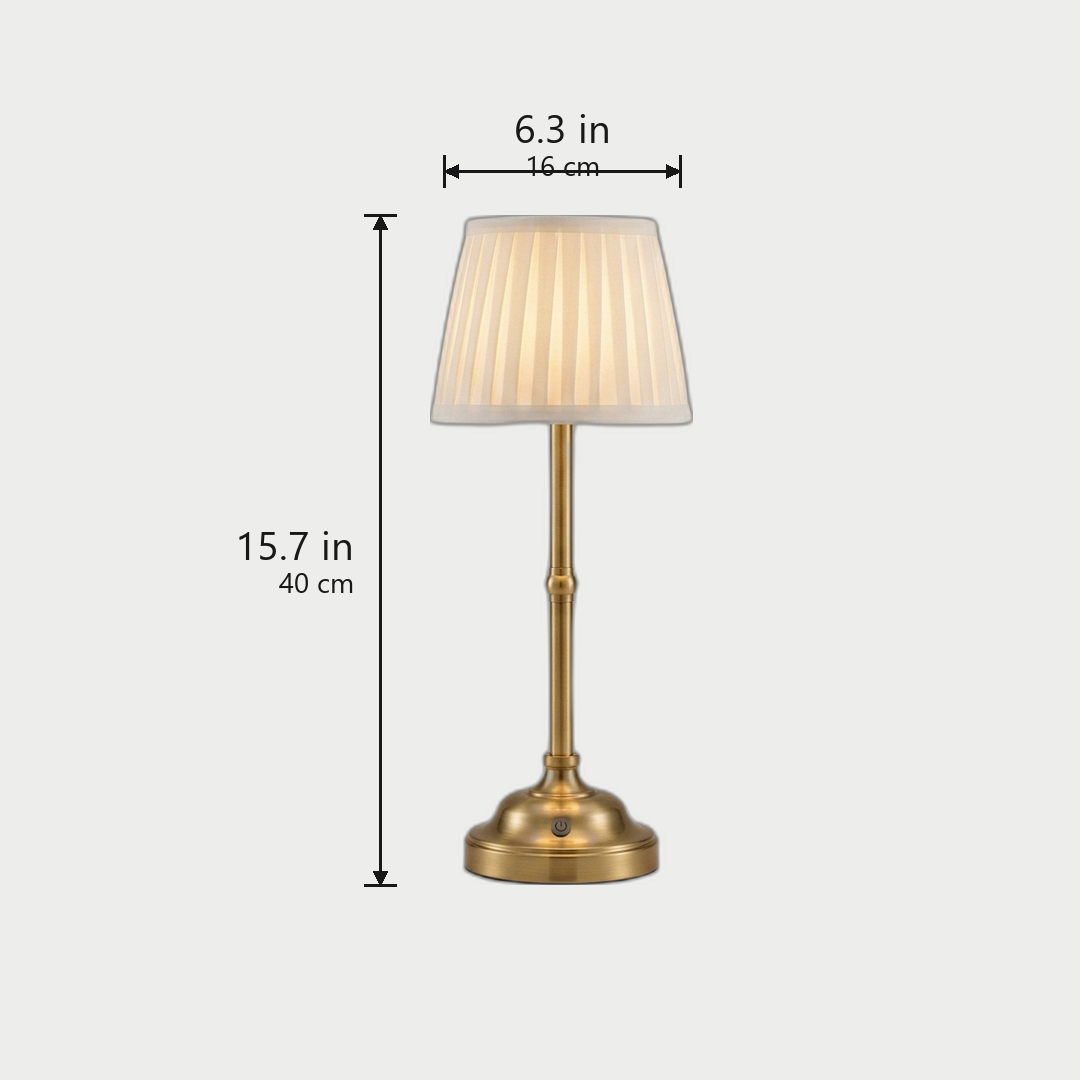 Cordless Pleated-Shade Table Lamp dimensions in Gold - 15.7 in / 40 cm tall, 6.3 in / 16 cm shade