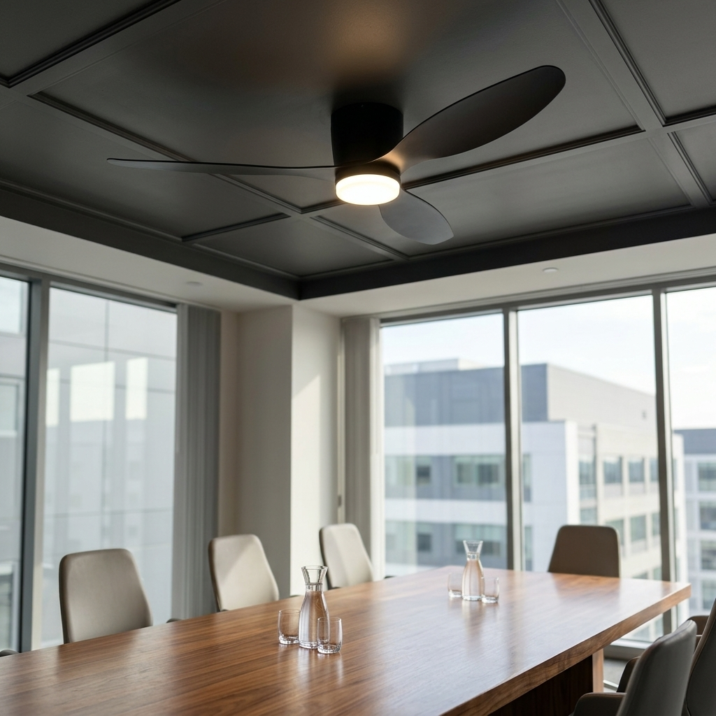 Low-Profile Flush-Mount Ceiling Fan in black