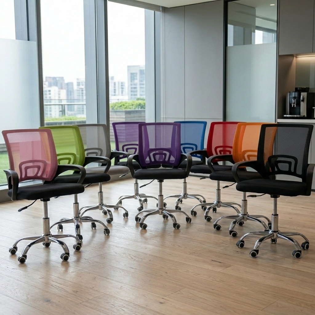 Mesh Back Task Chair lineup in eight colors with black seat cushions