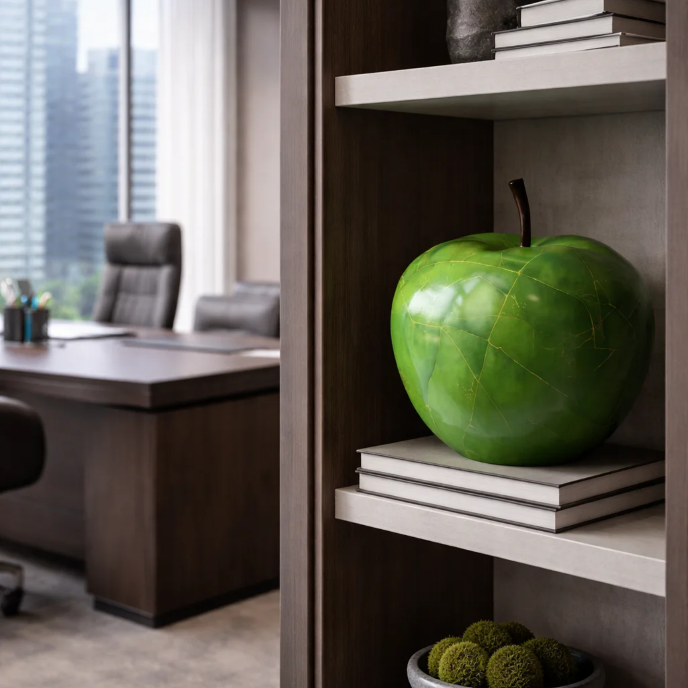 Hand-Painted Apple Sculpture, Green