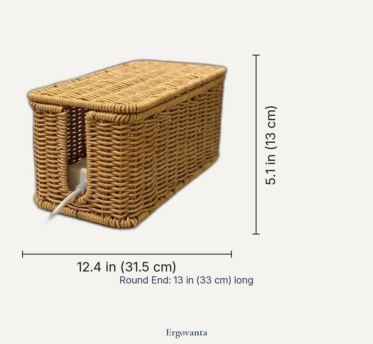 Woven rattan-look cable box dimensions