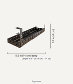 Dimension diagram of the under-desk cable tray, 5.5 x 1.6 in tray with 7.5 in bracket drop