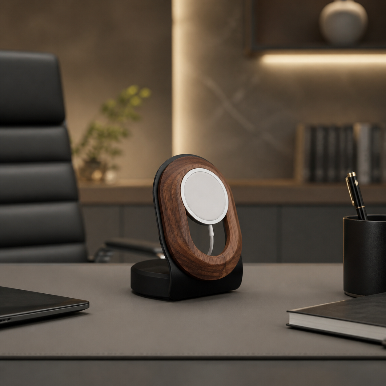 Walnut Magnetic Wireless Charger Stand, Black 2
