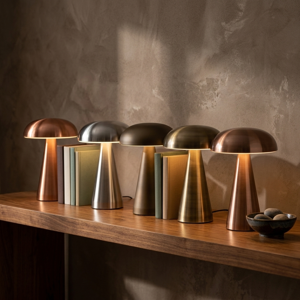 Cordless Mushroom Table Lamps in mixed metal finishes