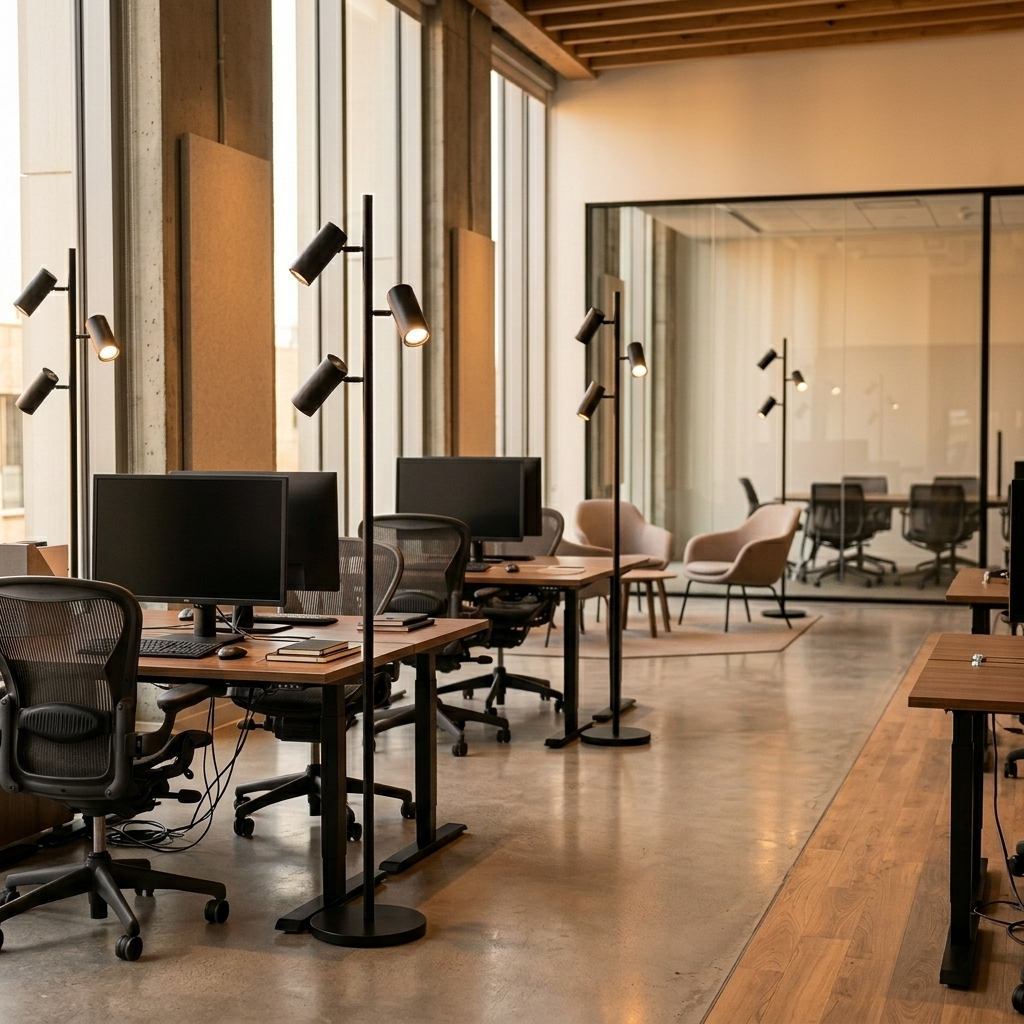 cowork-three-head, several units across a corporate workspace, no text