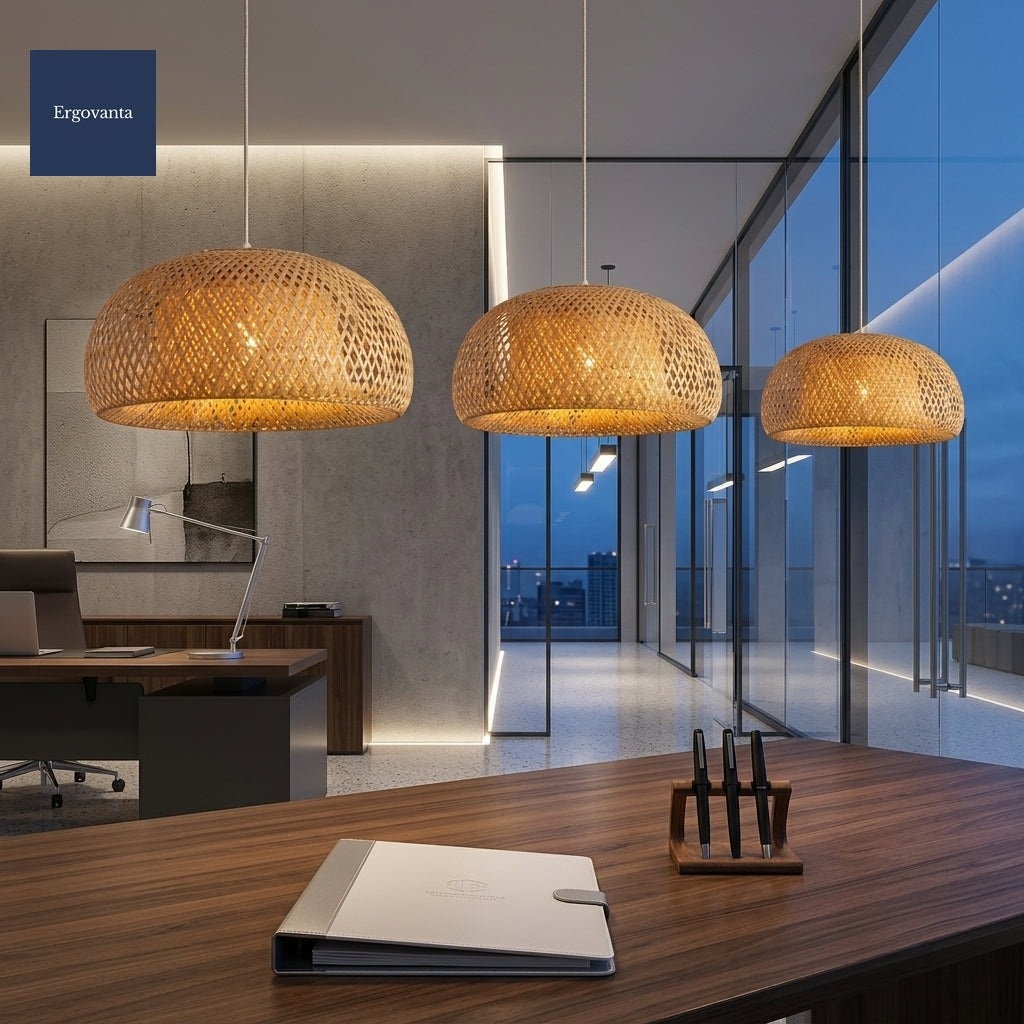 Japanese Bamboo Woven Pendant in office