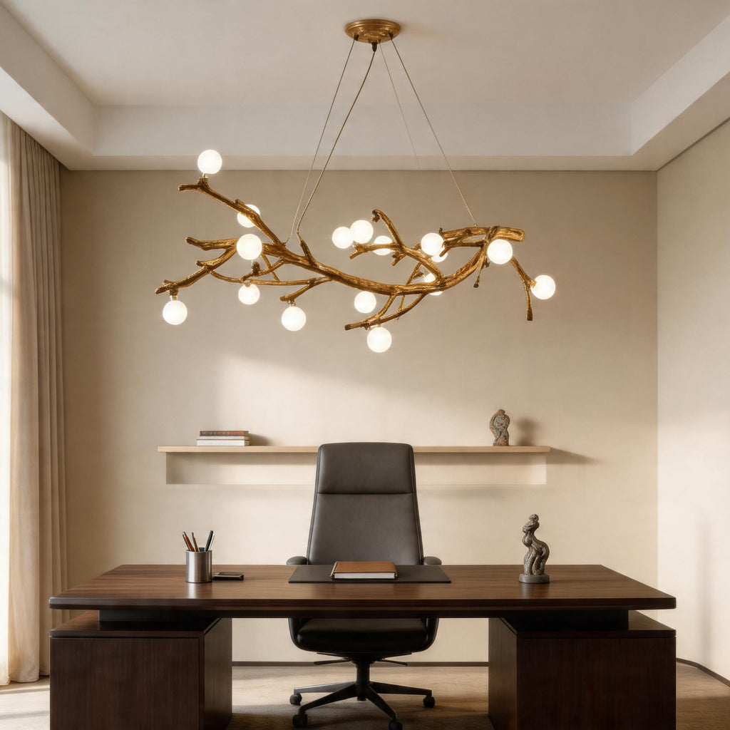 Japanese-Inspired Resin LED Chandelier, styled hero shot 3