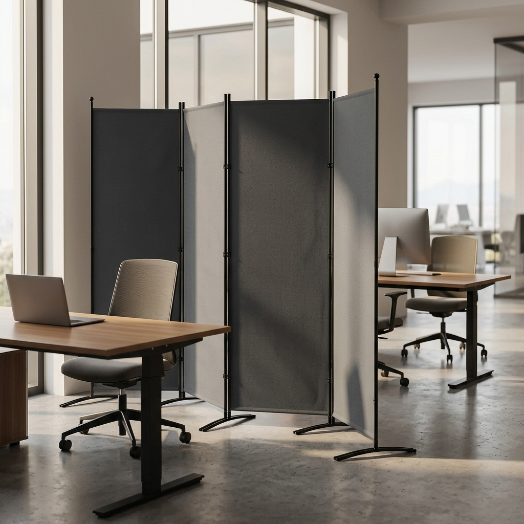 Foldable Iron Partition divider in gray, 4-panel