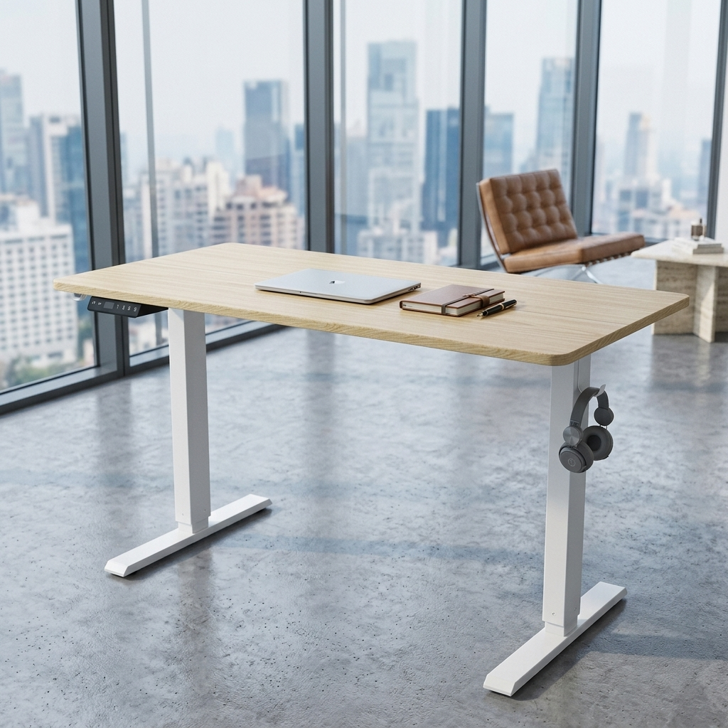 Ascent Electric Standing Desk - Maple top with white frame