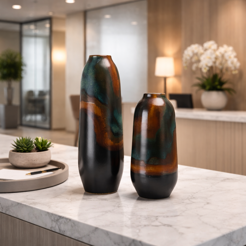 Minimalist Ceramic Vase, styled hero shot 2