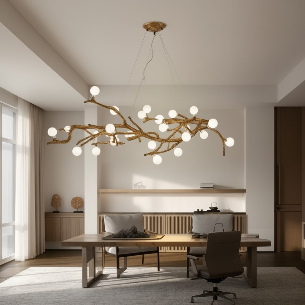 Japanese-Inspired Resin LED Chandelier, styled hero shot