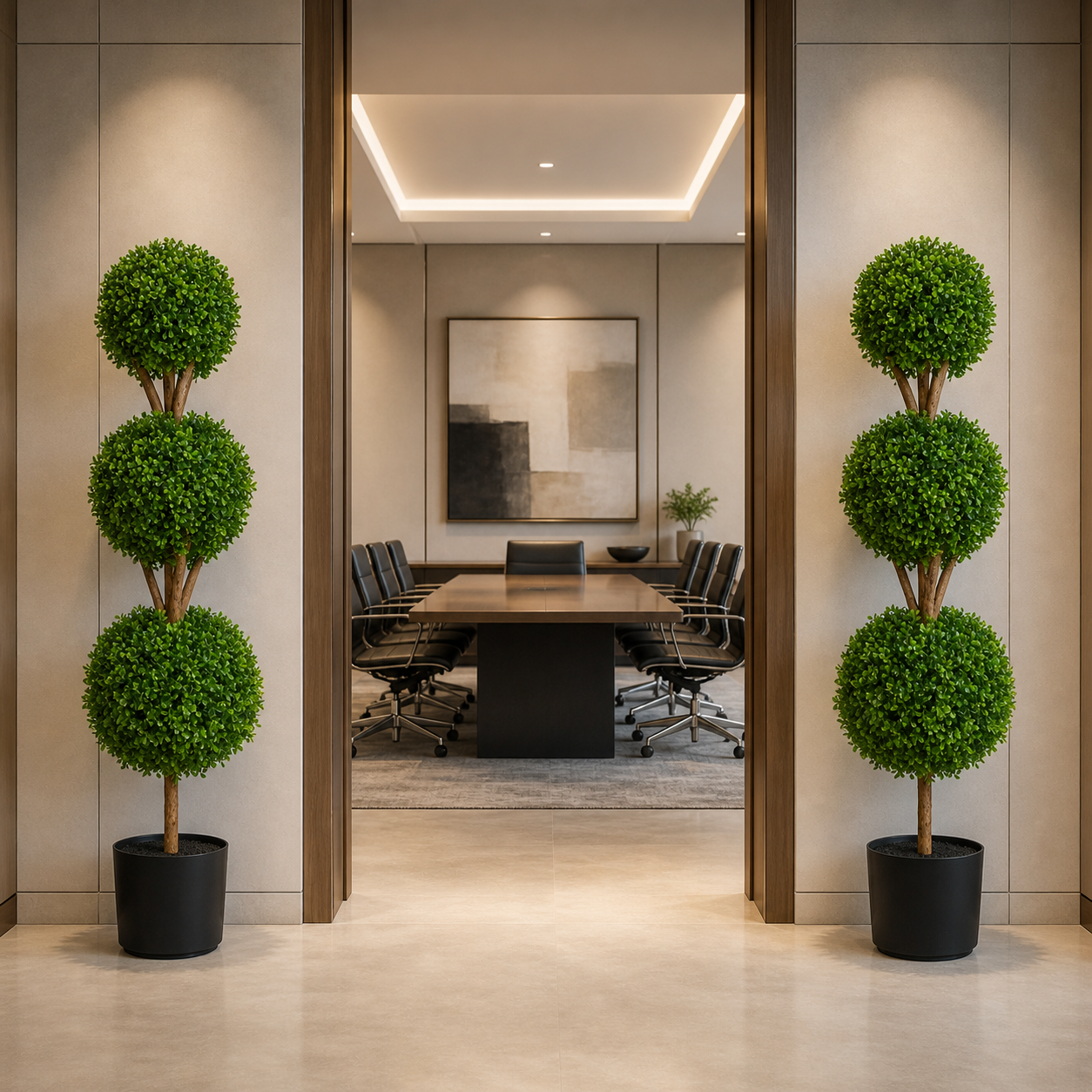 48 inch Triple Ball Boxwood Topiary Set (2-Piece), styled hero shot 2