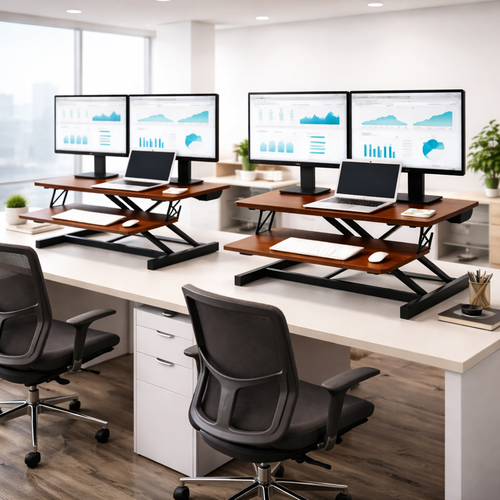 32 inch Height-Adjustable Standing Desk Converter, styled hero shot 2
