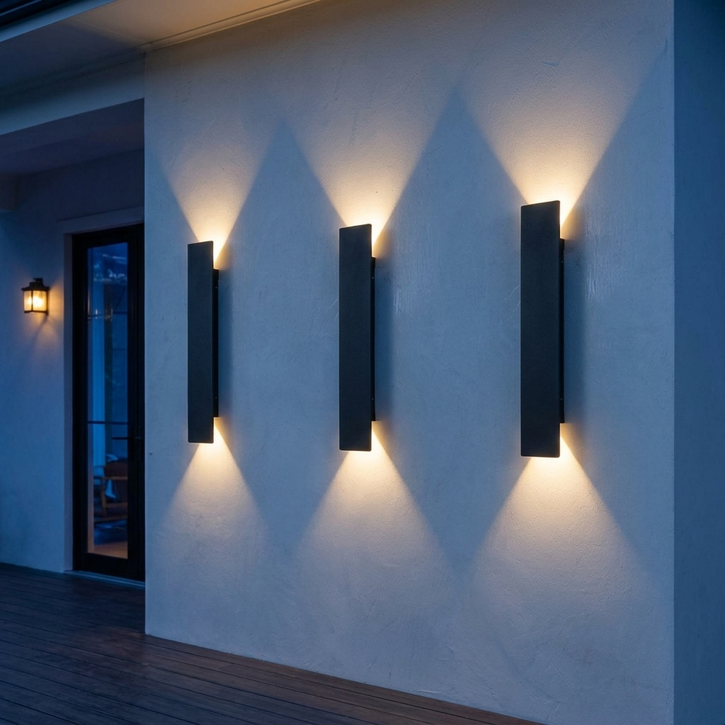Linear Up-Down Wall Light on a house facade at dusk