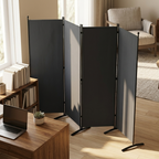 Foldable Iron Partition divider in a work-from-home office, gray